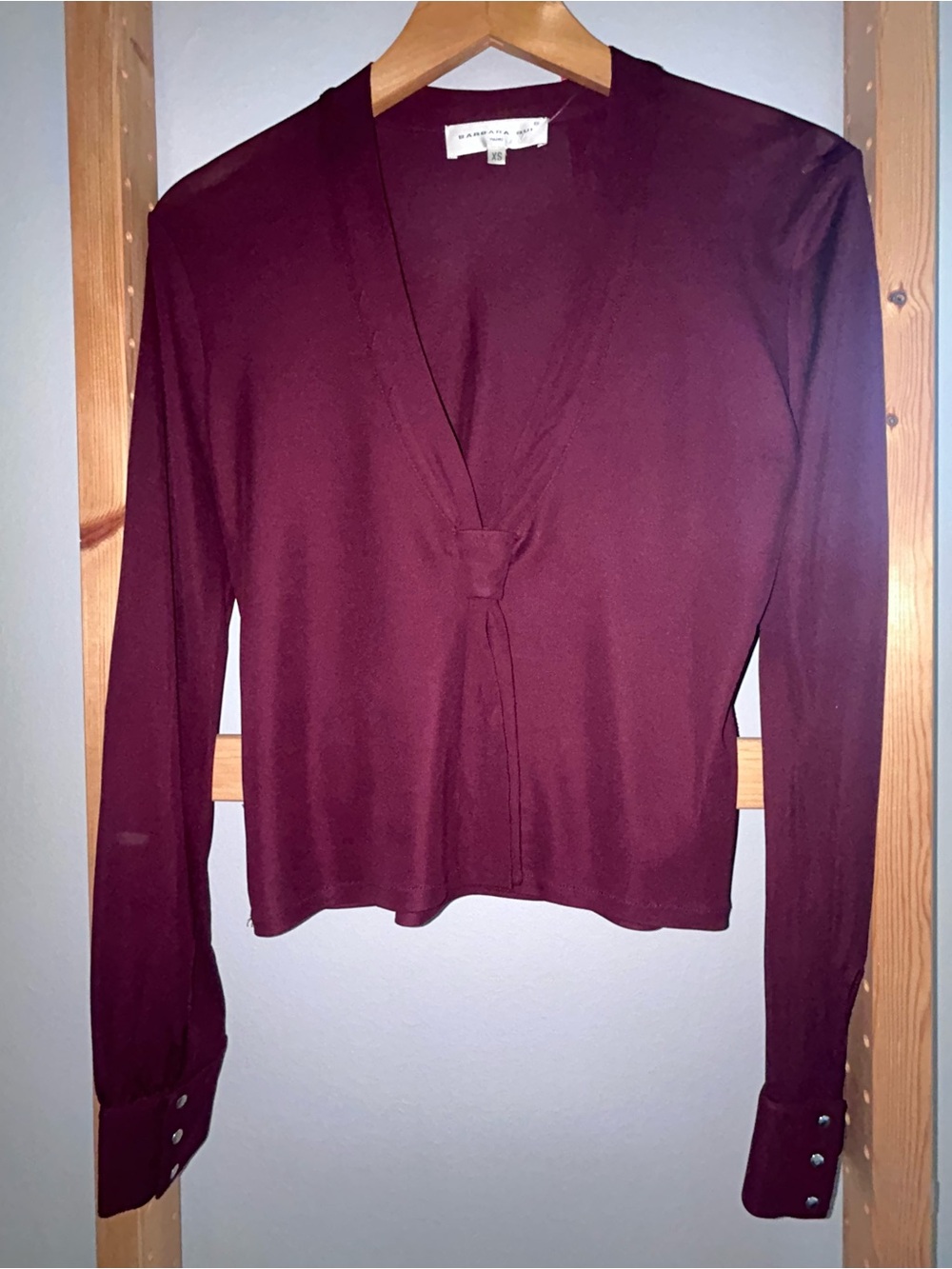 Barbara Bui Burgundy V-Neck Tie Front Blouse